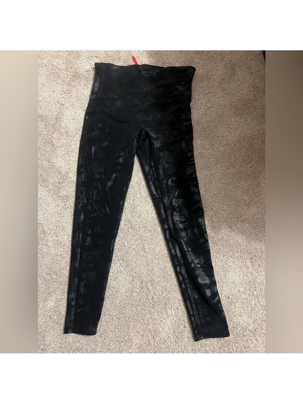 SPANX Black Faux Leather Camo Leggings Petite Length - Picture 2 of 6